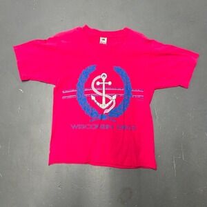 Vintage 90s single stitch cropped Pink Wisconsin dells anchor nautical Tshirt